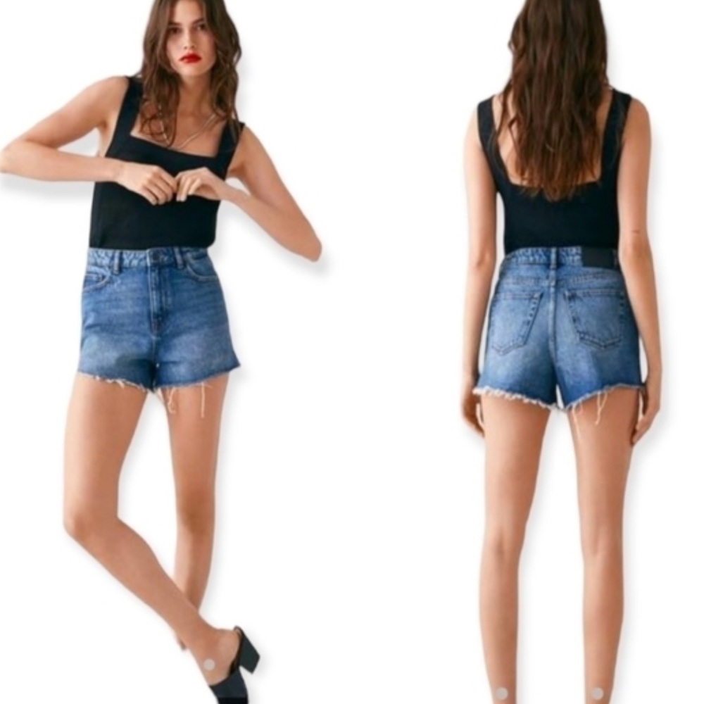 Zara High Waist Denim Shorts in Soma Blue
